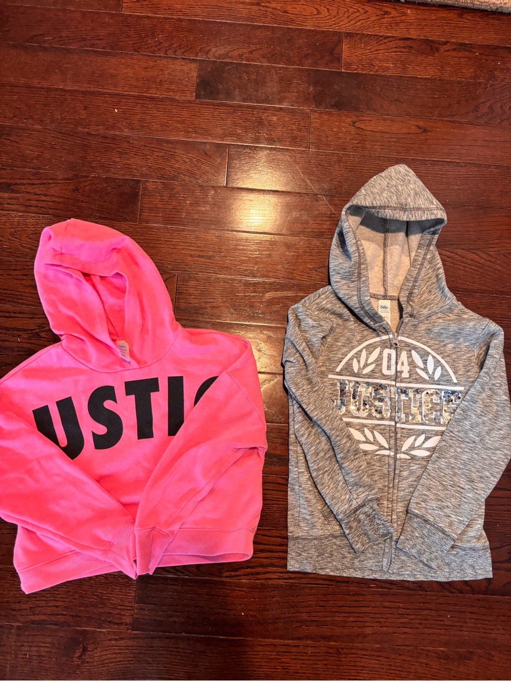 Justice Girls Neon Pink Graphic Hoodie & Gray Zip-Up Hoodie Duo